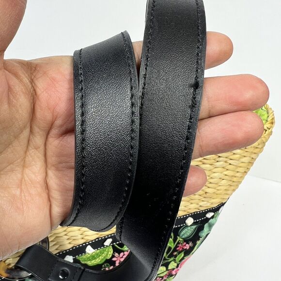 Vera Bradley Straw Beach Tote Bag Black Floral Capri Melon Tie - Picture 10 of 15